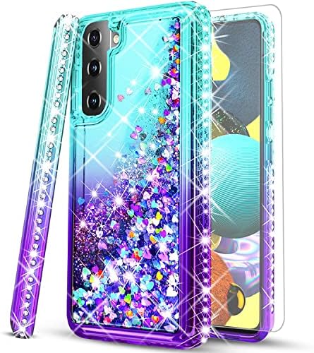 Starshop] Galaxy S21 Fe 5G Case, Samsung S21 Fe 5G Case, עם [מגן מסך זכוכית מזג כלול] נוזל Bling Sparkle צף